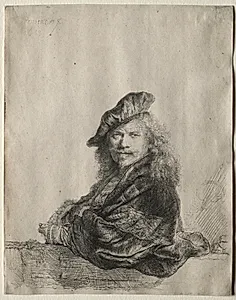 Self-Portrait Leaning on a Stone Sill by Rembrandt van Rijn (Dutch, 1606–1669)