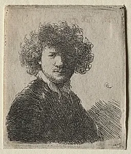 Self-Portrait with curly hair and white collar:  Bust by Rembrandt van Rijn (Dutch, 1606–1669)