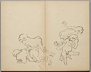 Seniors' Farting Contest from Sketch Album by Kawanabe Kyōsai (Japanese, 1831–1889)