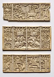 Set of Three Panels from a Casket with Scenes from Courtly Romances by Unknown Artist