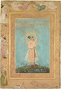 Shah Jahan holding a spinel and a long Deccan sword, from the Late Shah Jahan Album by Hashim (Indian, active 1598-c.1650)