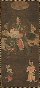 Shakyamuni Triad: Buddha Attended by Manjushri and Samantabhadra (Bodhisattva with Lion) by Unknown Artist