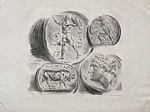Sheet of Four Antique Medals by Eugène Delacroix (French, 1798–1863)