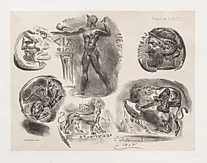 Sheet of Six Antique Coins  by Eugène Delacroix (French, 1798–1863)
