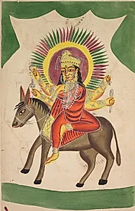 Sheetaladevi: The Smallpox Goddess (recto), from a Kalighat album by Unknown Artist