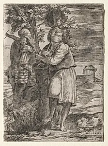 Shepherd and Old Warrior by Domenico Campagnola (Italian, 1500–1564)