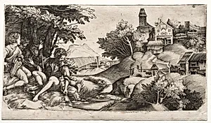 Shepherds in a Landscape by Giulio Campagnola (Italian, 1482–1515)