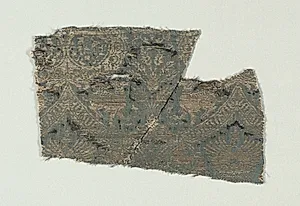 Silk with Dogs and Arabic Script in Swaying Bands by Unknown Artist