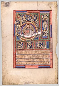 Single Leaf Excised from a Gospel Book with Initial L[iber generationis]: St. Matthew (verso) by Unknown Artist