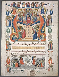 Single Leaf Excised from an Antiphonary: Inital A[spiciens a longe] with Christ in Majesty by Unknown Artist