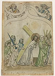 Single Leaf from a "Biblia Pauperum": Christ Carrying the Cross (verso) by Unknown Artist