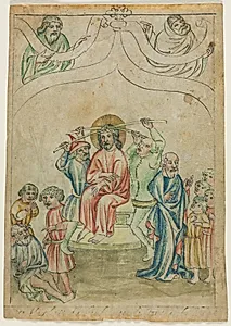 Single Leaf from a Biblia Pauperum: Christ Crowned with Thorns (recto) by Unknown Artist