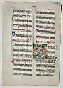 Single Leaf from a Decretum by Gratian: Decorated Initial Q[uidam habens filium obtulit] and Quadruple Arcade with Concordance of Greek and Latin Alphabets  by Unknown Artist