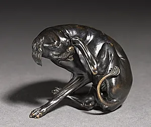 Sitting Dog Scratching Himself by Unknown Artist