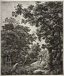Six large upright landscapes with scenes from Ovid's Metamorphoses: Alpheus and Arethusa by Anthonie Waterloo (Dutch, 1609/10–1690)