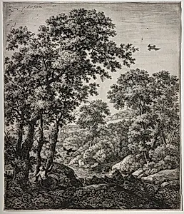 Six large upright landscapes with scenes from the Old Testament: Elijah Fed by the Ravens