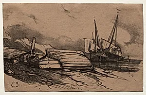 Six Marines:  Couverture, Une Grève by Eugène Isabey (French, 1803–1886)