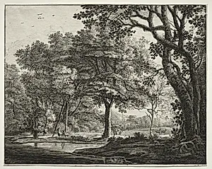 Six views in the Wood of the Hague: Plate 6, Two Deer by Roelant Roghman (Dutch, 1627–1692)