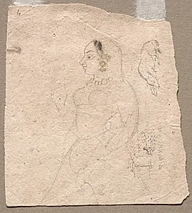 Sketch of  a Woman with an elephant and other animals on reverse by Unknown Artist