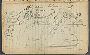 Sketchbook, page 023:Figures in Landscape with Notes  by Maurice Prendergast (American, 1858–1924)