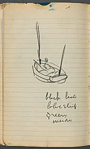 Sketchbook, page 136: Sailboat with notes  by Maurice Prendergast (American, 1858–1924)