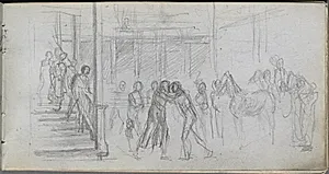 Sketchbook, page 62: Figure Study, Stairway, Horse by Ernest Meissonier (French, 1815–1891)