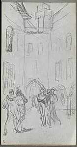 Sketchbook, page 63: Figures in a Courtyard by Ernest Meissonier (French, 1815–1891)