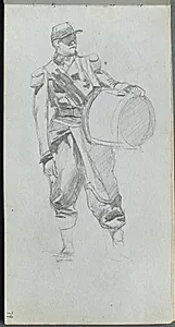 Sketchbook, page 79: Soldier with Drum by Ernest Meissonier (French, 1815–1891)
