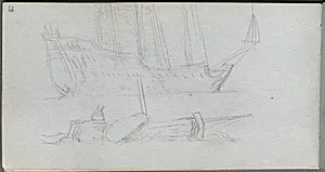 Sketchbook, page 85: Study of a Ship and Buoy by Ernest Meissonier (French, 1815–1891)