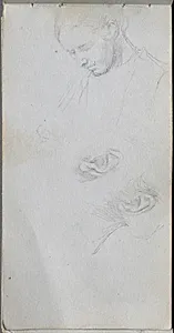 Sketchbook, page 96: Study of a Face, ears by Ernest Meissonier (French, 1815–1891)