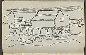 Sketchbook, The Dells, N° 127, page 014: House on a Dock by Maurice Prendergast (American, 1858–1924)