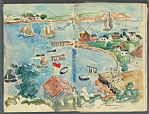 Sketchbook, The Dells, N° 127, page 048 & 49: View of a Cove from above by Maurice Prendergast (American, 1858–1924)