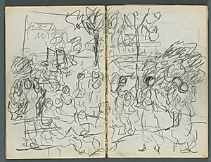 Sketchbook, The Dells, N° 127, page 076 & 77: Figures in a Landscape by Maurice Prendergast (American, 1858–1924)