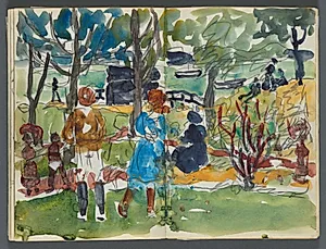 Sketchbook, The Dells, N° 127, page 110 & 111: Figures in a Landscape   by Maurice Prendergast (American, 1858–1924)