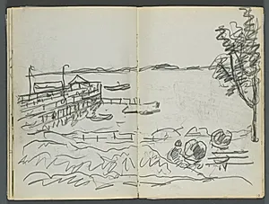 Sketchbook, The Dells, N° 127, page 112 & 113: View of Dock  by Maurice Prendergast (American, 1858–1924)