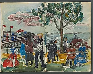 Sketchbook, The Dells, N° 127, page 122 & 123: Figures on a Coast by Maurice Prendergast (American, 1858–1924)