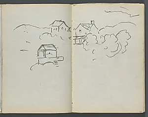 Sketchbook, The Dells, N° 127, page 126 & 127: Landscape with Houses by Maurice Prendergast (American, 1858–1924)