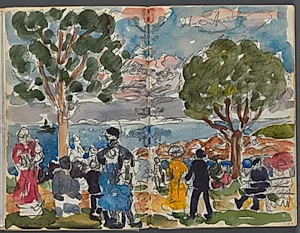 Sketchbook, The Dells, N° 127, page 142 & 143: Figures on a Coast by Maurice Prendergast (American, 1858–1924)