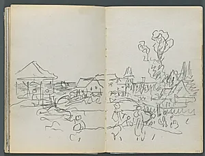 Sketchbook, The Dells, N° 127, page 150 &151: Coastal View with Houses by Maurice Prendergast (American, 1858–1924)