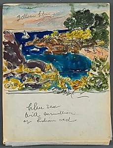 Sketchbook- The Granite Shore Hotel, Rockport, page 024 & 25: Harbor View with Color Notations  by Maurice Prendergast (American, 1858–1924)