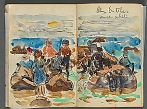 Sketchbook- The Granite Shore Hotel, Rockport, page 034 & 35: Children on a Beach  by Maurice Prendergast (American, 1858–1924)