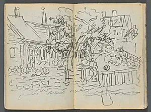 Sketchbook- The Granite Shore Hotel, Rockport, page 052 & 53: Houses and Gardens  by Maurice Prendergast (American, 1858–1924)