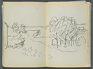 Sketchbook- The Granite Shore Hotel, Rockport, page 072 & 73: Town View  by Maurice Prendergast (American, 1858–1924)