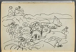 Sketchbook- The Granite Shore Hotel, Rockport, page 096: Picnickners  by Maurice Prendergast (American, 1858–1924)