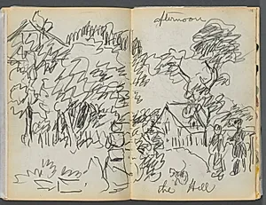 Sketchbook- The Granite Shore Hotel, Rockport, page 104- 105: "Afternoon , the hill" by Maurice Prendergast (American, 1858–1924)