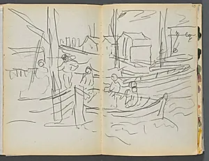 Sketchbook- The Granite Shore Hotel, Rockport, page 114 &115: Figures on a Sailboat  by Maurice Prendergast (American, 1858–1924)