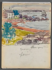 Sketchbook- The Granite Shore Hotel, Rockport, page 138 & 139: "Evening Glow"  by Maurice Prendergast (American, 1858–1924)