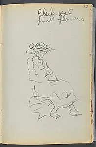 Sketchbook- The Granite Shore Hotel, Rockport, page 155: Seated Woman with Notes  by Maurice Prendergast (American, 1858–1924)