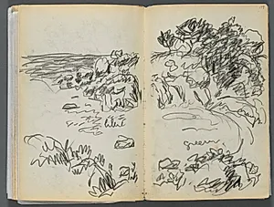 Sketchbook- The Granite Shore Hotel, Rockport, page 176 & 177: Landscape with Color Notations  by Maurice Prendergast (American, 1858–1924)