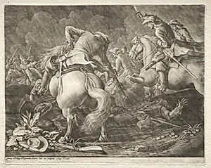 Skirmish between Prussian and Hungarian Hussars by Georg Philipp I Rugendas (German, 1666–1742)